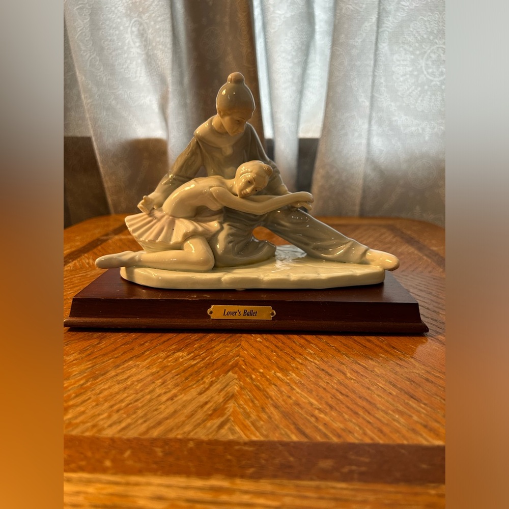 “Lovers Ballet” Closing Scene Porcelain Figures With Stained Wood Stand
